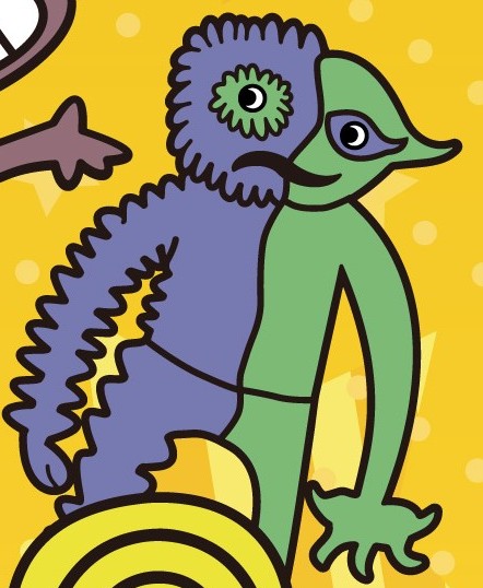 ガーデンオブバンバンのキャラクター、ビター・ギグルの画像。左右で顔の表情が違うモンスター。